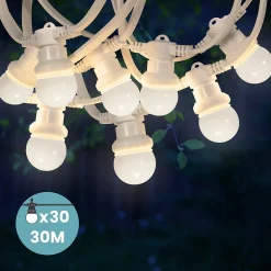 Kit Guirlande Guinguette 30m IP65 Câble Blanc Bulbes Blancs