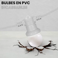 Kit Guirlande Guinguette 30m IP65 Câble Blanc Bulbes Blancs