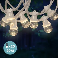 Kit Guirlande Guinguette 20m IP 65 Cable Blanc Bulbes Transparents Dimmables
