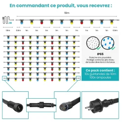 Kit Guirlande Guinguette 100m IP 65 Multicolore