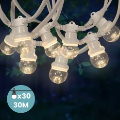 Kit Guirlande Guinguette 30m IP 65 Cable Blanc Bulbes Transparents Dimmables