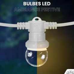 Kit Guirlande Guinguette 30m IP 65 Cable Blanc Bulbes Transparents Dimmables