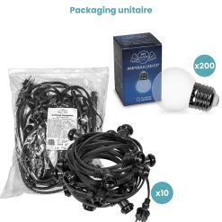 Kit Guirlande Guinguette IP65 100M 200 Bulbes Transparents Dimmables