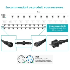 Kit Guirlande Guinguette 30m IP 65 Transparente Dimmable