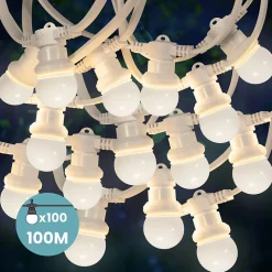 Kit Guirlande Guinguette 100m IP 65 Cable Blanc Bulbes Blancs