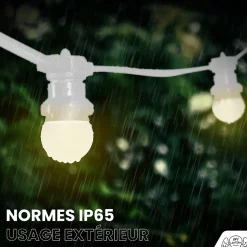 Kit Guirlande Guinguette 100m IP 65 Cable Blanc Bulbes Blancs