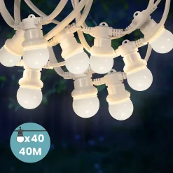 Kit Guirlande Guinguette 40m IP65 Câble Blanc Bulbes Blancs
