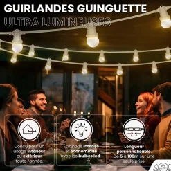 Kit Guirlande Guinguette 40m IP65 Câble Blanc Bulbes Blancs