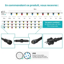 Kit Guirlande Guinguette 40m IP 65 Multicolore