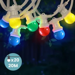 Kit Guirlande Guinguette 20m IP 65 Multicolore Cable Blanc