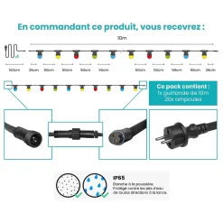 Kit Guirlande Guinguette IP65 10M 20 Bulbes Multicolores