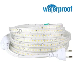 Kit Ruban LED 220v 10M blanc neutre 4000K étanche IP65 avec fixations fournies, intérieur et extérieur