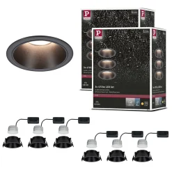 Kit Spot encastré LED Cole Coin Kit de 6 IP44 88mm Coin 6x6W 6x470lm 230V gradable 2700K Noir mat