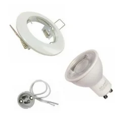 Kit Spot LED GU10 encastrable Rond Blanc avec une ampoule 8W - Blanc Froid 6000K - 8000K - SILAMP
