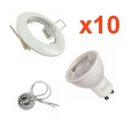 Kit Spot LED GU10 encastrable Rond Blanc avec une ampoule 8W (Pack de 10) - Blanc Neutre 4000K - 5500K - SILAMP