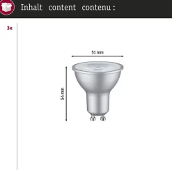 Kit Standard 230 V Réflecteur LED GU10 Kit de 3 3x460lm 3x7W 2700K gradable Chrome mat