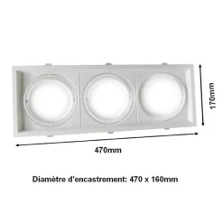 Kit Support Triple AR111 Encastrable Orientable avec 3 Ampoules LED 20W - Blanc Neutre 4000K - 5500K - SILAMP