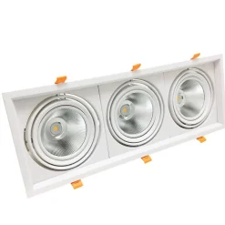 Kit Support Triple AR111 Encastrable Orientable avec 3 Ampoules LED 20W - Blanc Chaud 2300K - 3500K - SILAMP