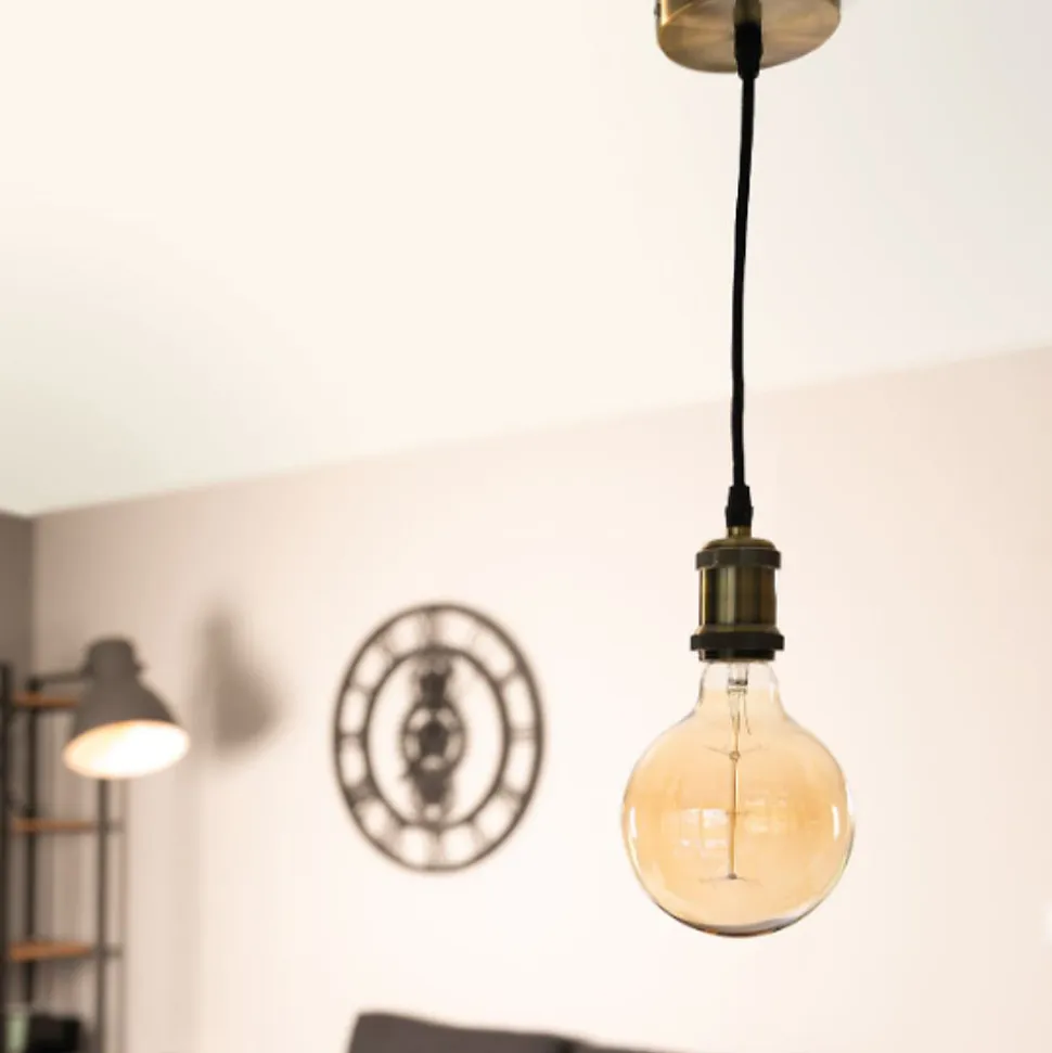 Kit suspension vintage avec câble textile et ampoule filament carbone Petit globe - Zenitech