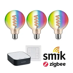Kits de démarrage Smart Home Zigbee 3.0 Ampoule LED Filament G95 RGBW + Gateway smik + Interrupteur
