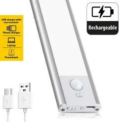 LACTEA : Lampe LED rechargeable sous meuble 20 cm, 100 lumens, avec CCT. Argent