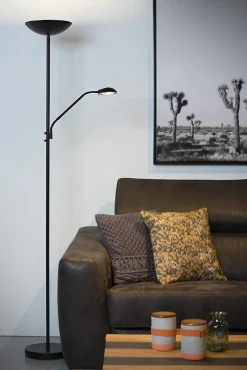 Lampadaire / lampe de lecture ZENITH en métal avec LED intégré - Noir - Lucide