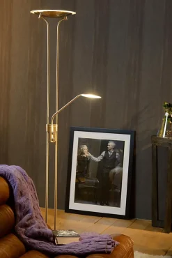 Lampadaire / lampe de lecture CHAMPION-LED en métal avec LED intégré - Chrome Dépoli - Lucide