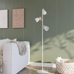 Lampadaire 3 lampes bois et métal blanc Cornflower H.156 x Ø28cm E27 25W GoodHome