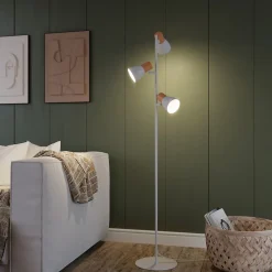 Lampadaire 3 lampes bois et métal blanc Cornflower H.156 x Ø28cm E27 25W GoodHome