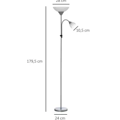 Lampadaire 2 têtes base métal dia. 28 x 179,5H cm gris blanc