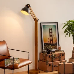 Lampadaire arc Cuba noir - métal & bois H158 cm - Atmosphera