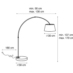 Lampadaire arc moderne en acier avec abat-jour en tissu noir - Arc Basic