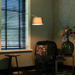 Lampadaire arc moderne en acier avec abat-jour en tissu noir - Arc Basic