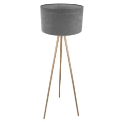 Lampadaire ARDITA Gris 152 cm bois textile gris style scandi D: 61,6 cm douille E27 interrupteur