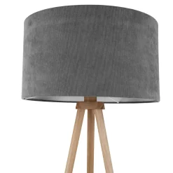Lampadaire ARDITA Gris 152 cm bois textile gris style scandi D: 61,6 cm douille E27 interrupteur