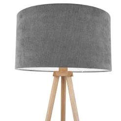 Lampadaire ARDITA Gris 152 cm bois textile gris style scandi D: 61,6 cm douille E27 interrupteur