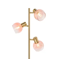 Lampadaire Art Déco doré avec verre rose 3 lumières - Vidro