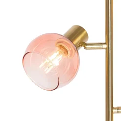 Lampadaire Art Déco doré avec verre rose 3 lumières - Vidro