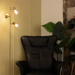 Lampadaire Art Déco doré avec verre rose 3 lumières - Vidro