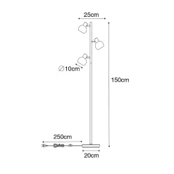 Lampadaire Art Déco doré avec verre rose 3 lumières - Vidro