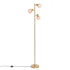 Lampadaire Art Déco doré avec verre rose 3 lumières - Vidro