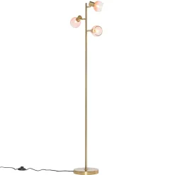 Lampadaire Art Déco doré avec verre rose 3 lumières - Vidro