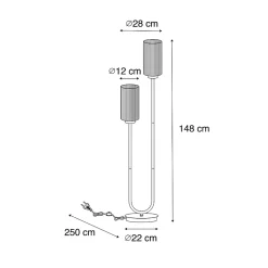 Lampadaire Art Déco doré avec verre 2 lumières - Laura