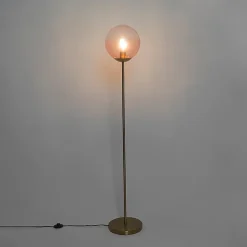 Lampadaire Art Déco en laiton avec verre rose - Pallon