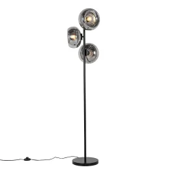 Lampadaire Art Déco noir avec verre fumé 3 lumières - Ayesha