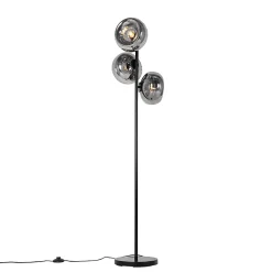 Lampadaire Art Déco noir avec verre fumé 3 lumières - Ayesha