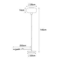 Lampadaire Art déco noir avec verre fumé - Bizle