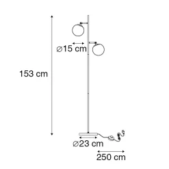 Lampadaire Art Déco noir avec verre fumé 2 lumières - Pallon