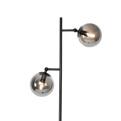 Lampadaire Art Déco noir avec verre fumé 2 lumières - Pallon