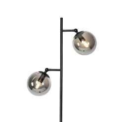 Lampadaire Art Déco noir avec verre fumé 2 lumières - Pallon